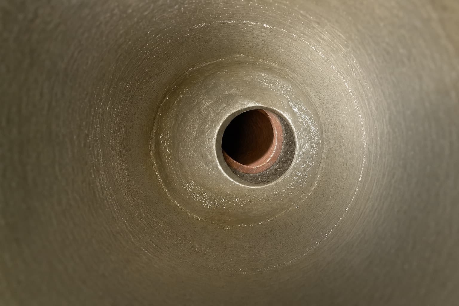 A lateral connection reinstated cleanly through a cured liner, the cut edge visible from inside the main